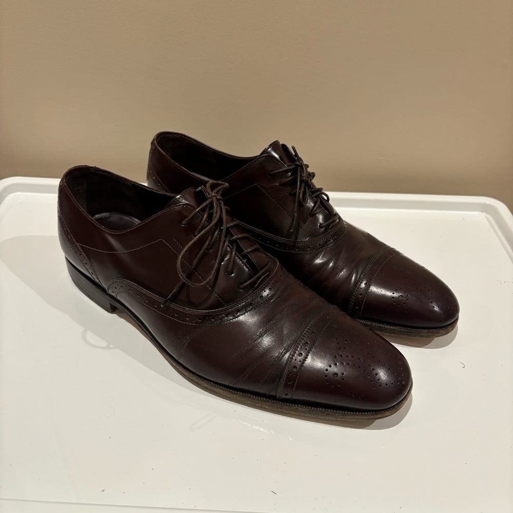 Ferragamo Classic Oxford Toe Cap Brown Leather Men's Dress Shoes